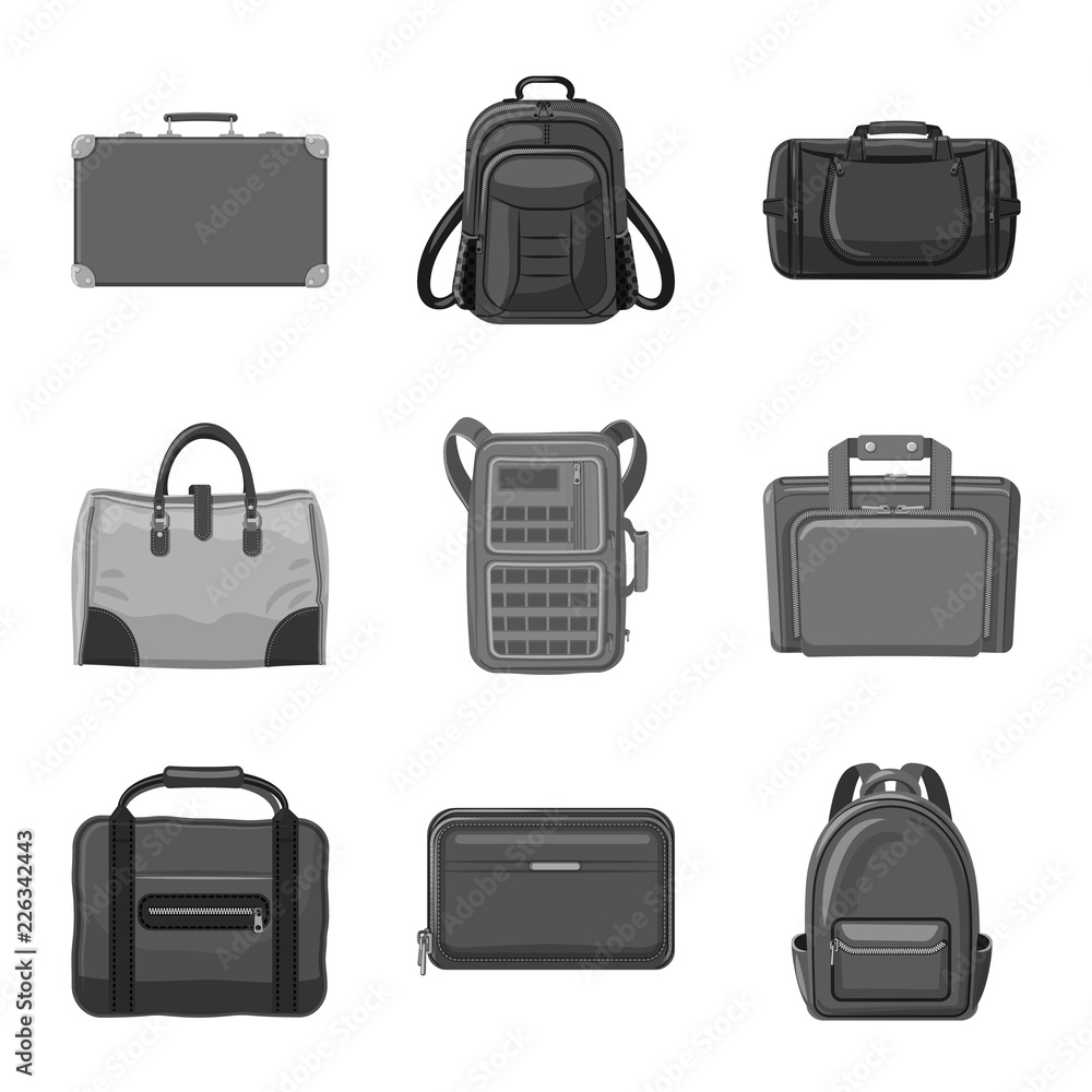 Vector illustration of suitcase and baggage icon. Collection of suitcase and journey vector icon for stock. Vector illustration of suitcase and baggage icon. Collection of suitcase and journey vector icon for stock.