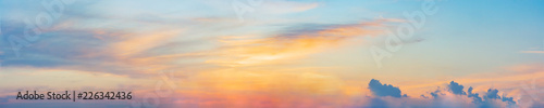Dramatic panorama sky with cloud on twilight time. Panoramic image.