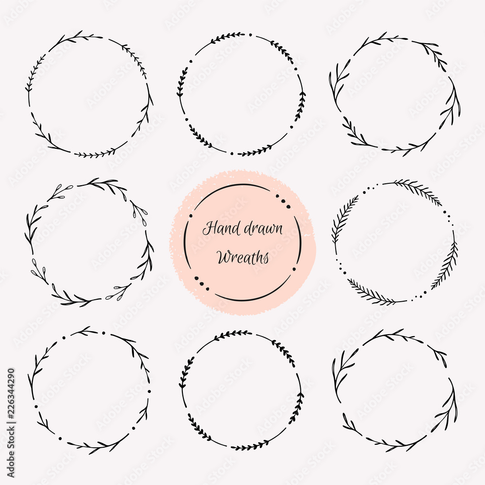 Hand drawn wreath set. Floral round frames, vector design elements for cards, invitations. Hand drawn wreath set. Floral round frames, vector design elements for cards, invitations.
