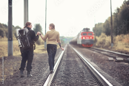 Traveling with a backpack on foot