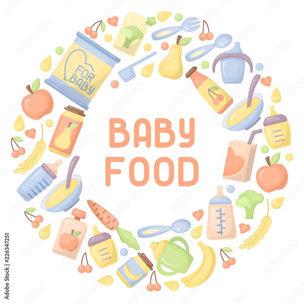 Baby food card. Flatr style vector illustration. There is place for your text Baby food card. Flatr style vector illustration. There is place for your text