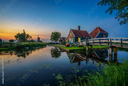 Historic farm houses in the holland village of Zaanse Schans