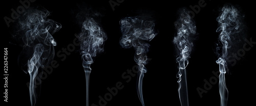 White smoke collection isolated on black background.