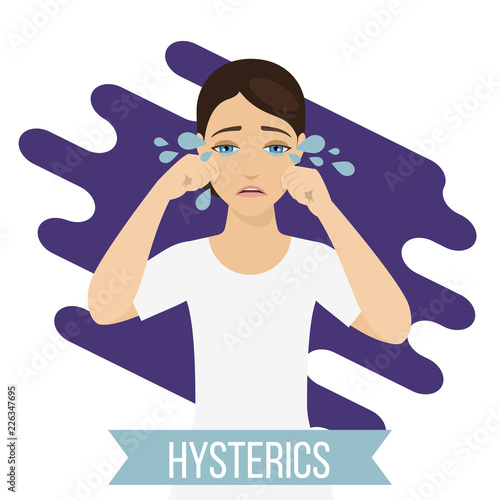 Woman sad and crying. Female has emotional problems, stress. Vector