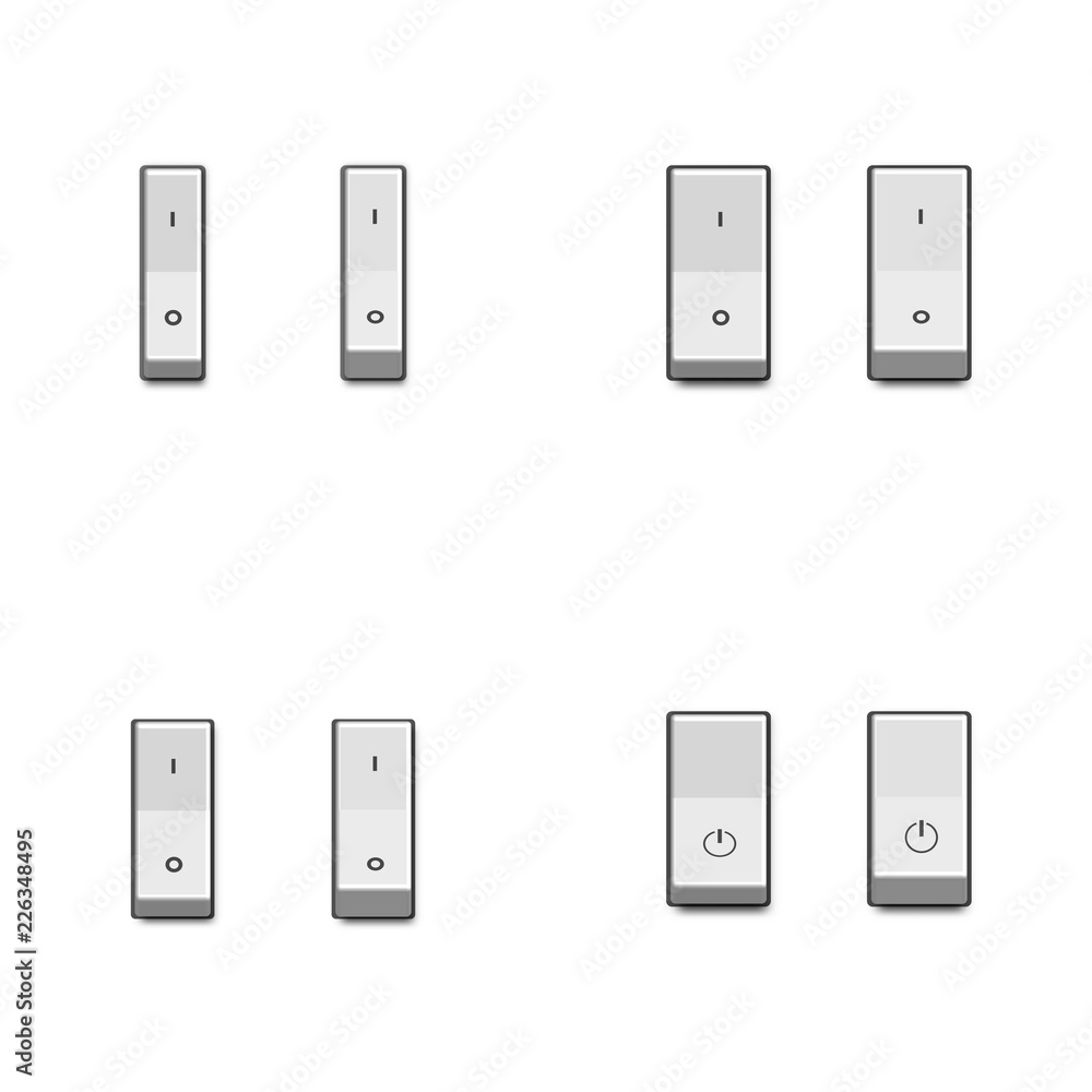 Set of realistic toggle switches in on and off positions, vector ...