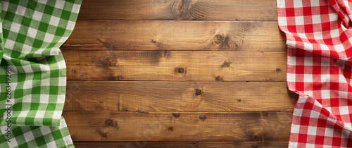 checked tablecloth at wooden  background