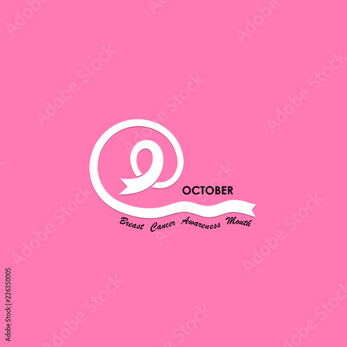 October typographical & Pink ribbon icon.Breast Cancer October Awareness Month Campaign Background.Women health vector design.Breast cancer awareness logo design.Breast cancer awareness month icon.