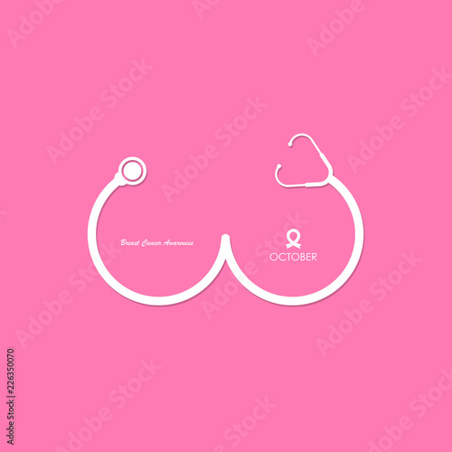 Stethoscope and Breast icon.World Breast Cancer October Awareness Month Campaign banner.Women health concept.Breast cancer awareness month logo design.