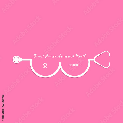 Stethoscope and Breast icon.World Breast Cancer October Awareness Month Campaign banner.Women health concept.Breast cancer awareness month logo design.