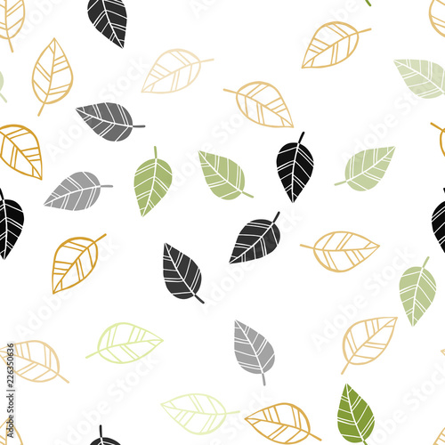 Light Green, Yellow vector seamless doodle background with leaves.