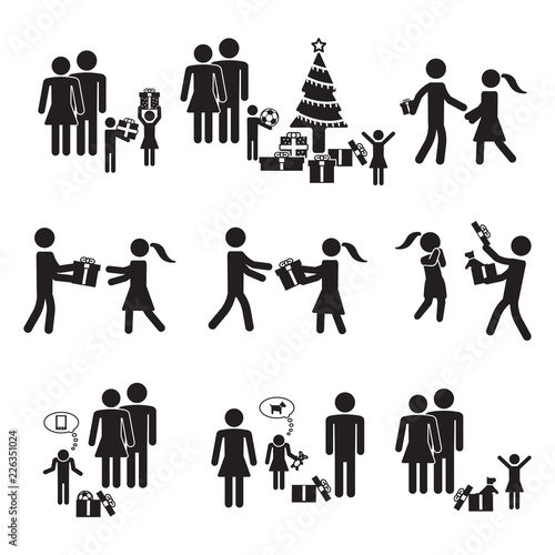 People with gifts icon set. Vector.