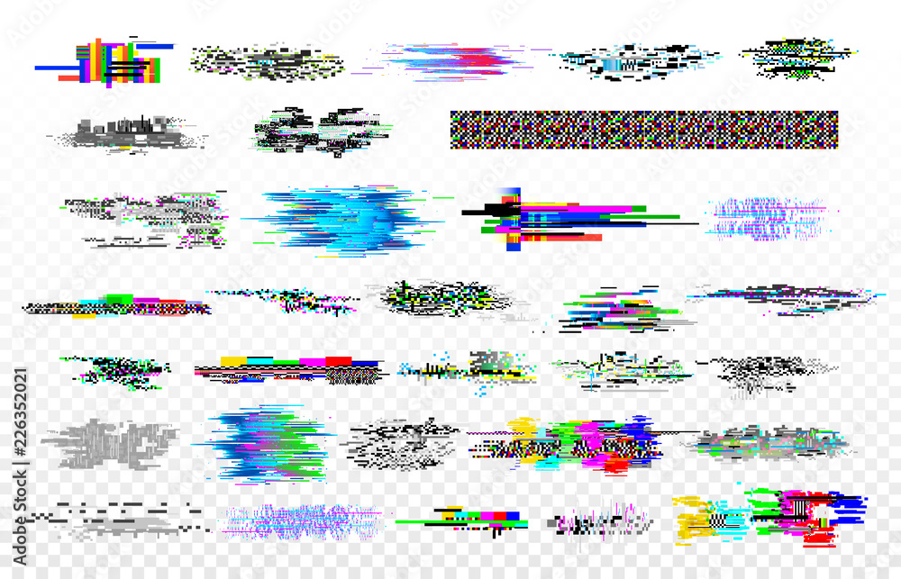 Modern Glitch Collection Tv Noise Glitches Monitor Signal Decay