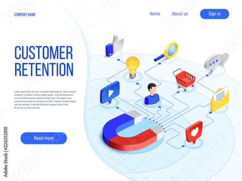 Customer retention. Business marketing, branding attract customers and enhances buyer loyalty. Attractive brand vector concept