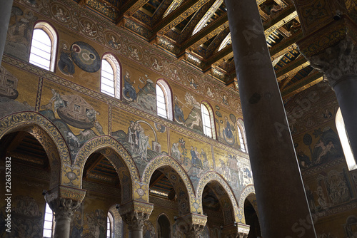 Monreale, Italy - September 11, 2018 : Byzantine style mosaics of Monreale cathedral