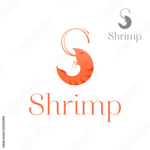 Seafood restaurant and shrimp logo vector. Shrimp in the form of a letter S. Modern logo
