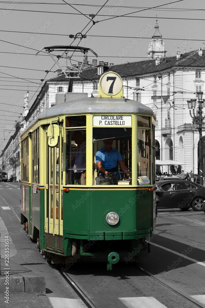 tram a torino in italia, streetcar in turin in italy