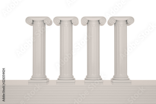 Marble classic columns isolated on white background 3D illustration.