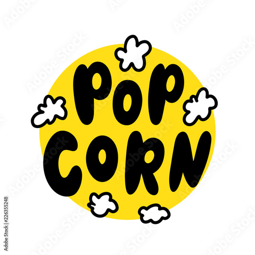 Popcorn text label. Black and white. Vector illustration. photo