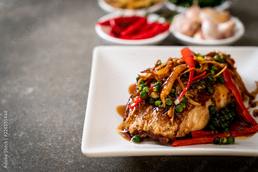 stir-fried spicy and herb with grouper fish fillet stir-fried spicy and herb with grouper fish fillet