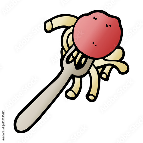 vector gradient illustration cartoon spaghetti and meatballs on fork
