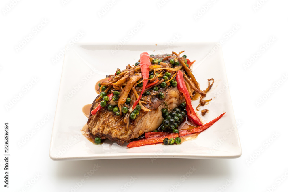 stir-fried spicy and herb with grouper fish fillet stir-fried spicy and herb with grouper fish fillet