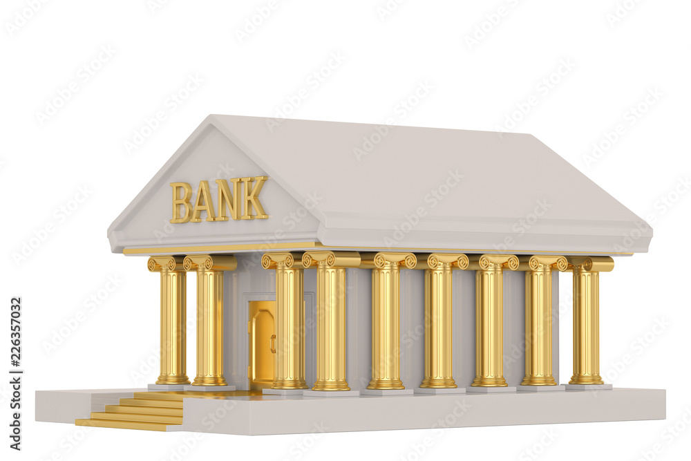 A bank building isolated on white background 3D illustration. A bank building isolated on white background 3D illustration.