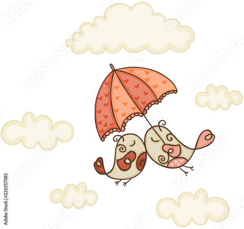 Bird couple under umbrella