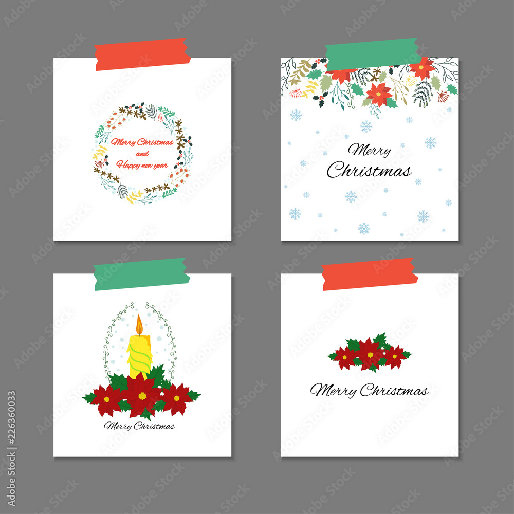 Merry Christmas greeting card set.  Template for Greeting Scrapbooking, Congratulations, Invitations, Stickers, Planners.