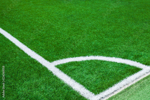 Soccer field with white corner marking