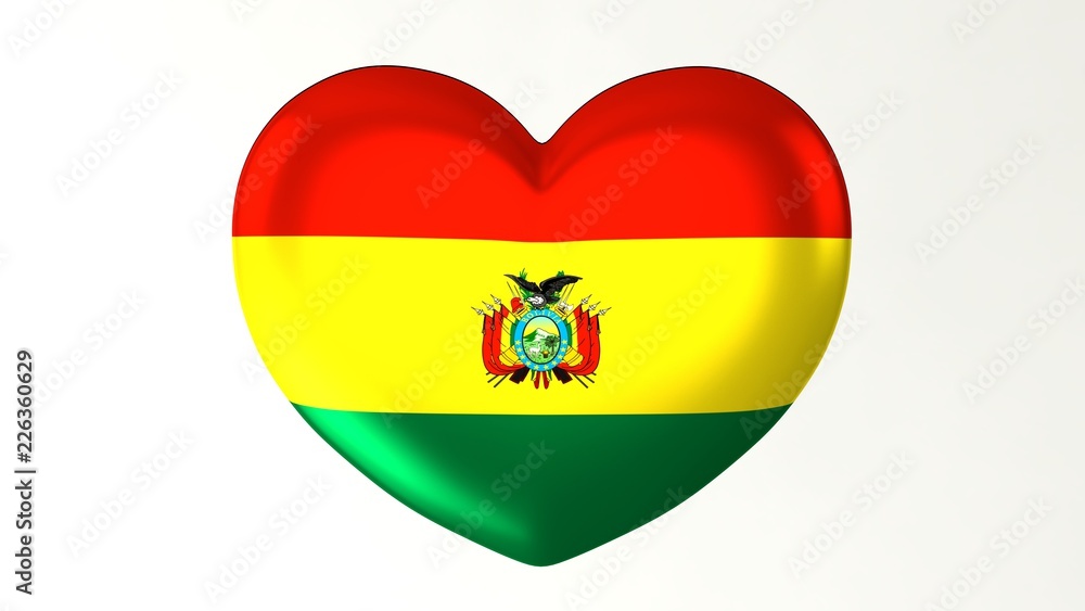 Fototapeta premium Heart-shaped flag 3D Illustration I love Bolivia