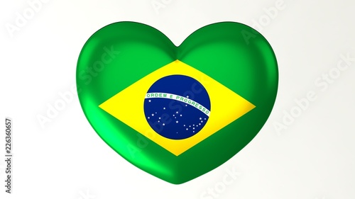 Heart-shaped flag 3D Illustration I love Brazil