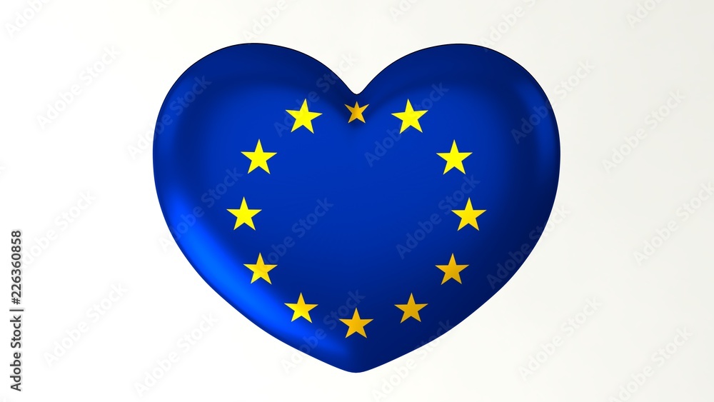 Heart-shaped flag 3D Illustration I love European Union Heart-shaped flag 3D Illustration I love European Union