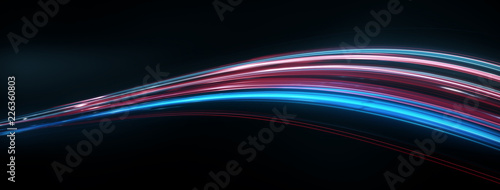 Light and stripes, glow abstract effect, paint splash, colorful curl, artistic spiral. Vivid red ribbon on black background. 3d illustration