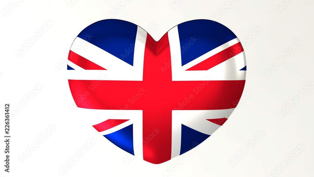 Obraz premium Heart-shaped flag 3D Illustration I love United Kingdom