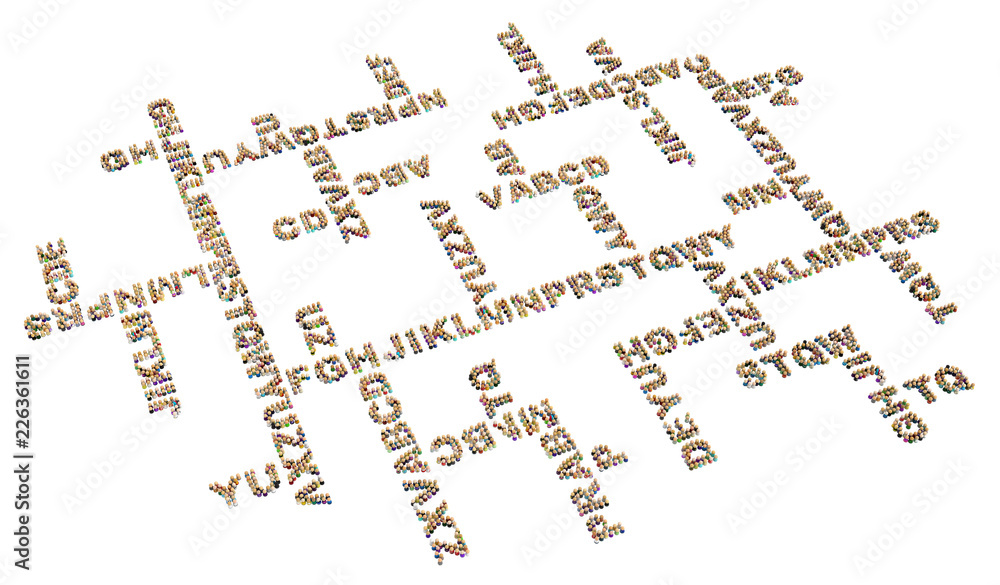 Cartoon Crowd, Text Cross Words Cartoon Crowd, Text Cross Words