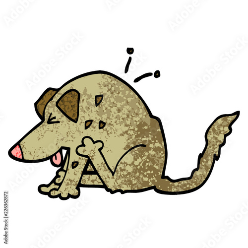 grunge textured illustration cartoon dog scratching