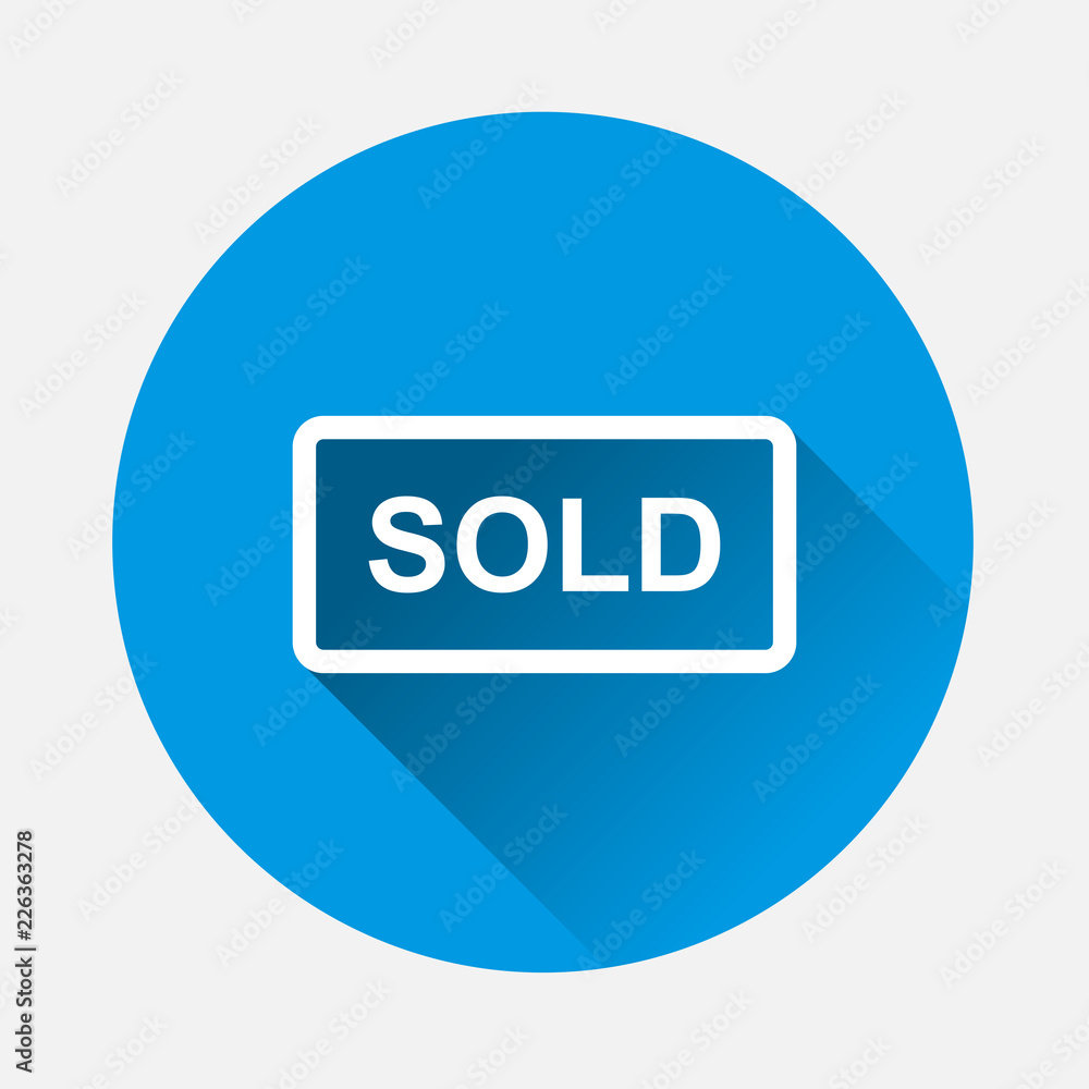 Vector icon sold stamp on blue background. Flat image sold vector illustration with long shadow. Layers grouped for easy editing illustration. For your design. Vector icon sold stamp on blue background. Flat image sold vector illustration with long shadow. Layers grouped for easy editing illustration. For your design.
