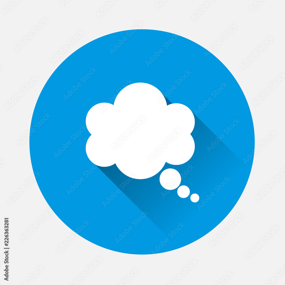 Vector icon cloud conversation on blue background. Flat image Cloud of speech with long shadow. Layers grouped for easy editing illustration. For your design. Vector icon cloud conversation on blue background. Flat image Cloud of speech with long shadow. Layers grouped for easy editing illustration. For your design.