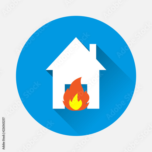 Wallpaper Mural Vector icon fire in house on blue background. Flat image illustration of fire hazard with long shadow. Layers grouped for easy editing illustration. For your design. Torontodigital.ca