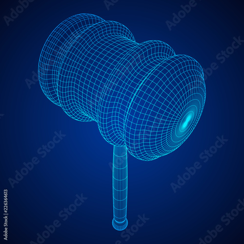 Gavel, hammer of judge or auctioneer. Wireframe low poly mesh vector illustration