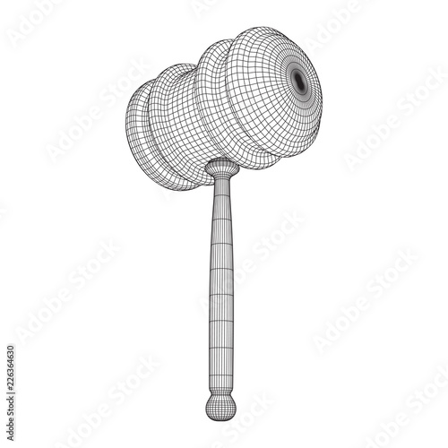 Gavel, hammer of judge or auctioneer. Wireframe low poly mesh vector illustration