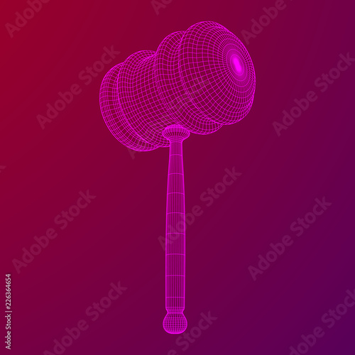 Gavel, hammer of judge or auctioneer. Wireframe low poly mesh vector illustration