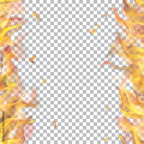 Translucent fire flame with vertical seamless repeat on two sides, left and right, on transparent background. For used on light backgrounds. Transparency only in vector format