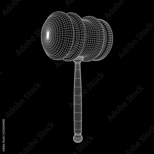 Gavel, hammer of judge or auctioneer. Wireframe low poly mesh vector illustration