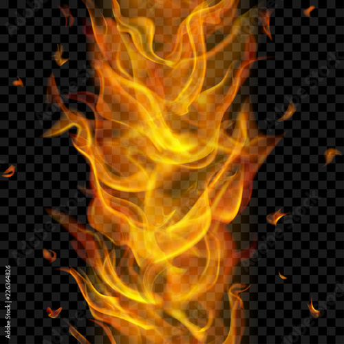 Translucent fire flame with vertical seamless repeat on transparent background. For used on dark backgrounds. Transparency only in vector format