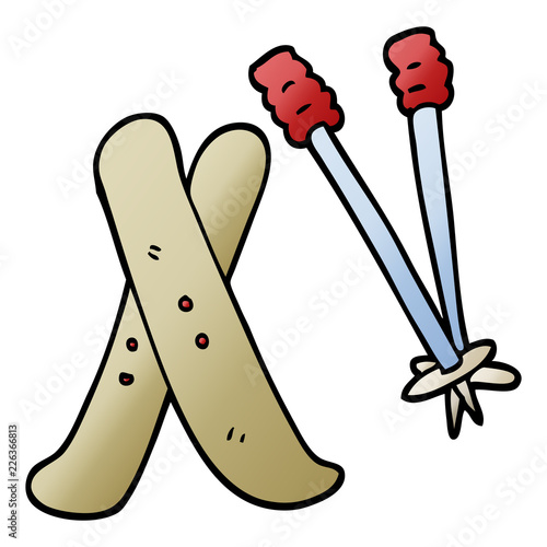 vector gradient illustration cartoon ski and poles