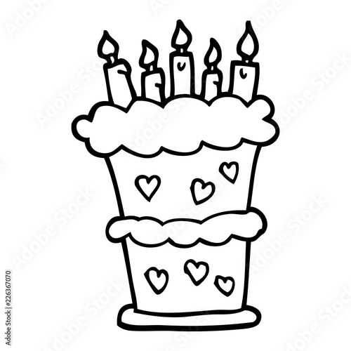 black and white cartoon birthday cake
