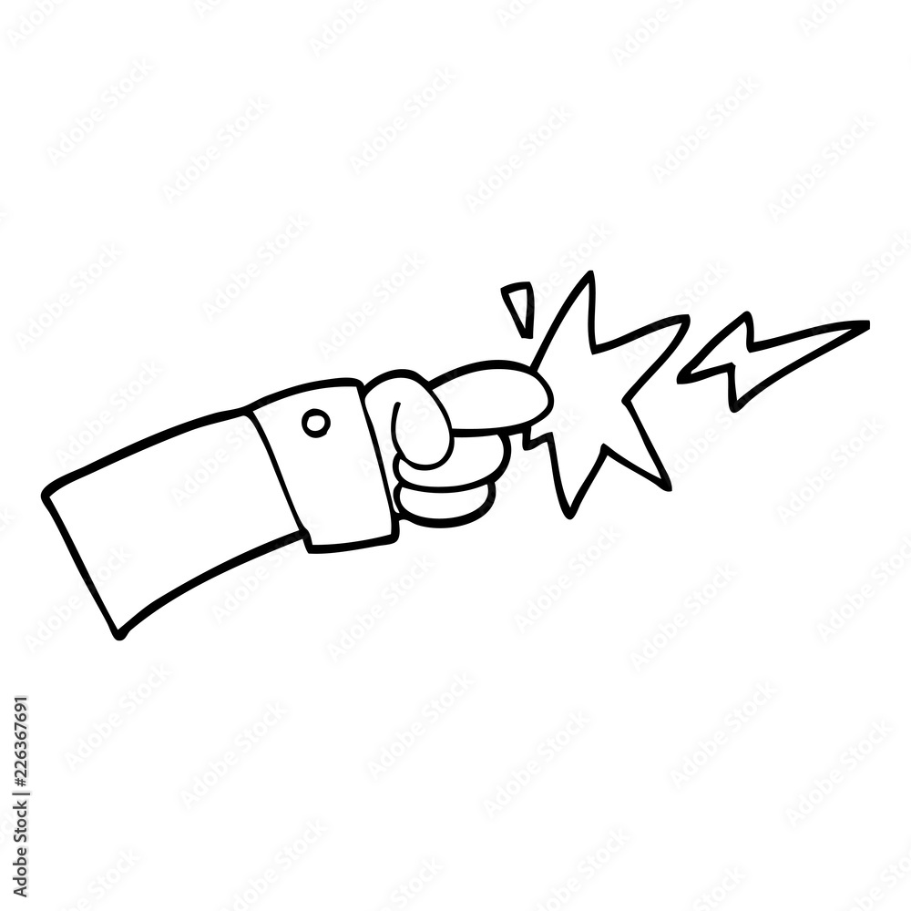 black and white cartoon pointing hand icon