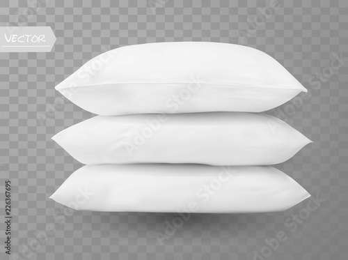 Realistic white bed room rectangle pillows side en top view combinations mockup set transparent background vector illustration