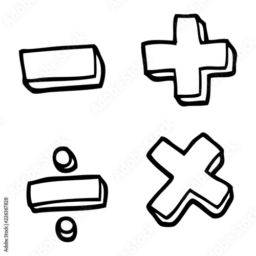 black and white cartoon math symbols